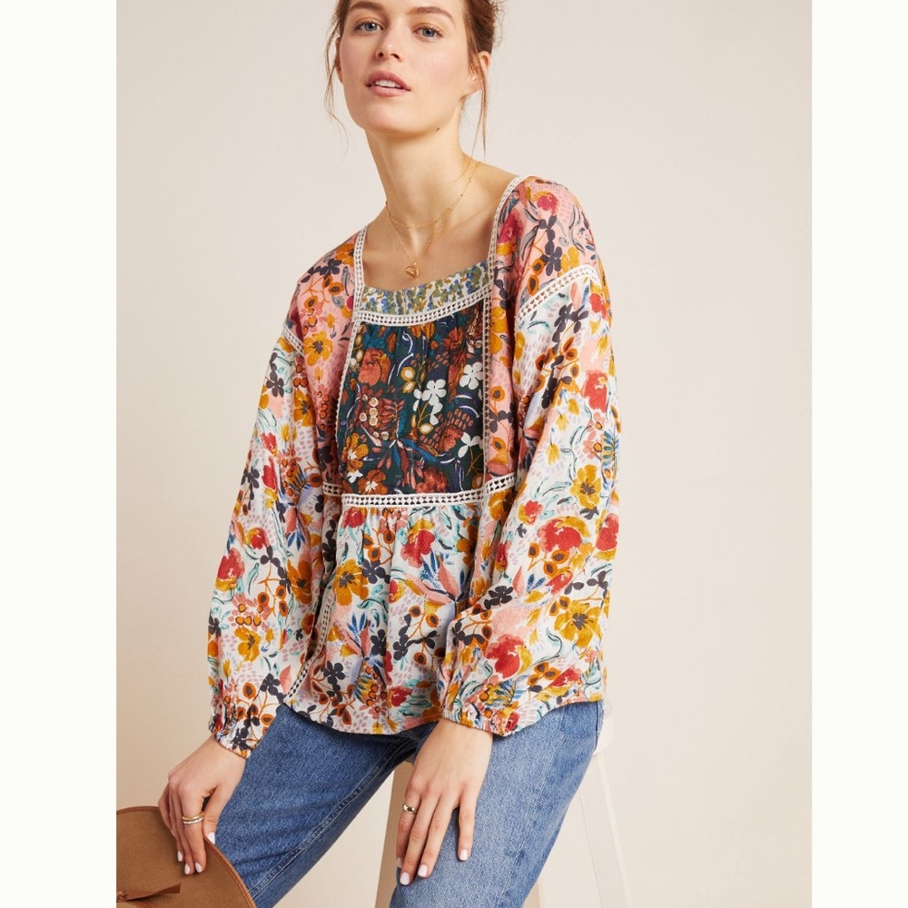 Floral Peasant Blouse - Multicolor